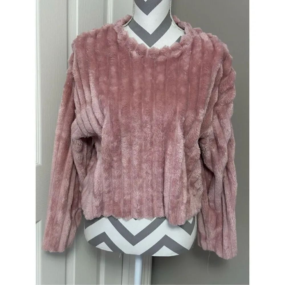 Zara Pink Faux Fur ribbed pullover
